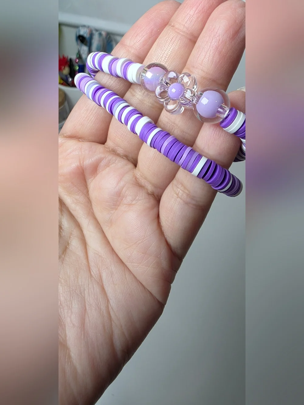 Purple Floral Bead Stackable Bracelet Set By Izzy G.